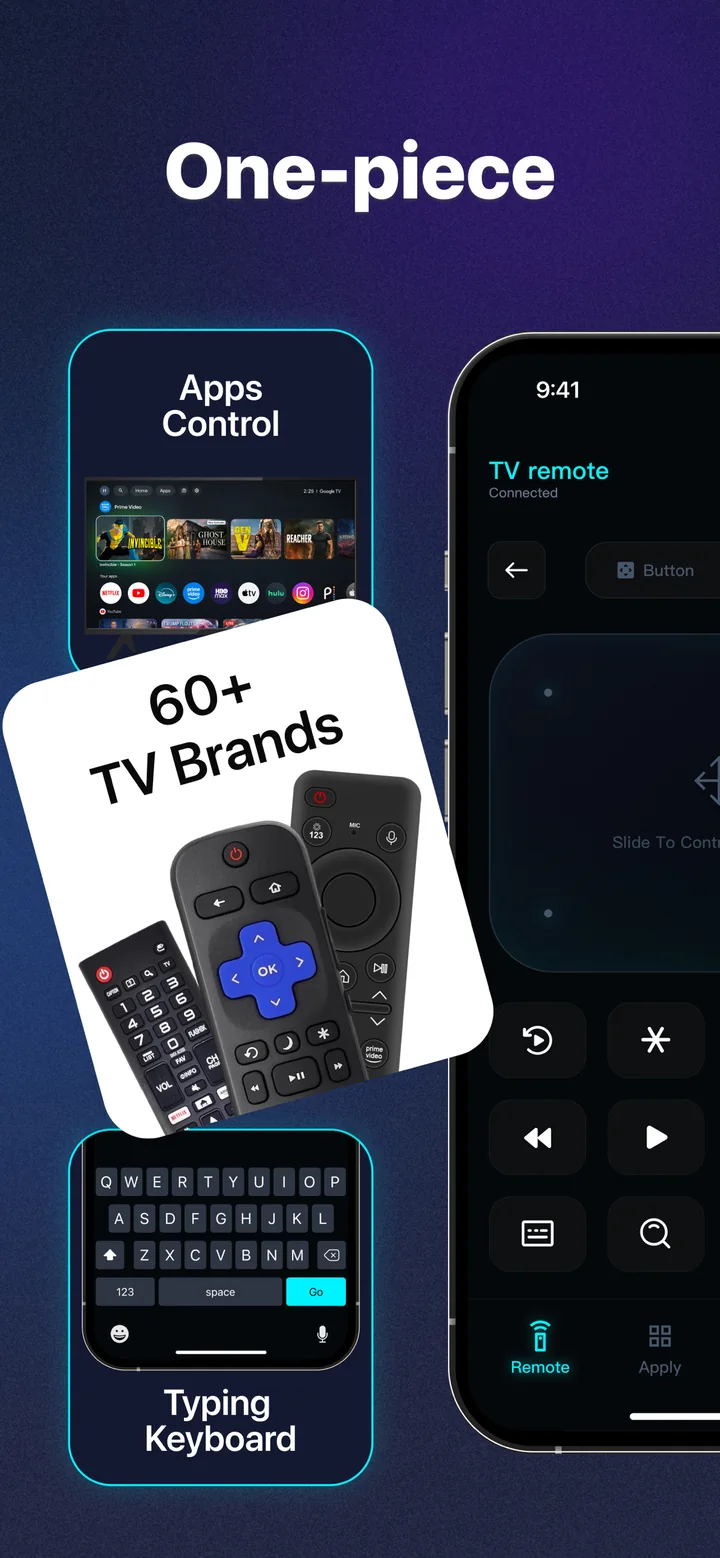 App launcher and on‑screen keyboard in the TV Remote app